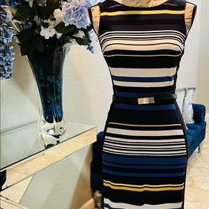 White House Black Market Blue and Yellow Sheath Dress